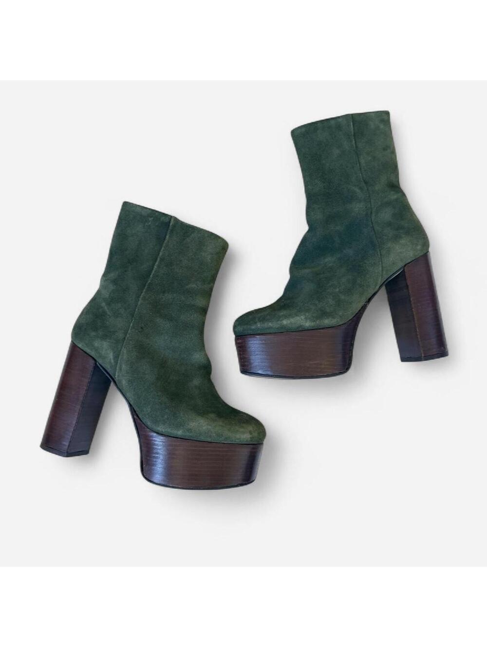 Free People Green Suede Platform Chunky Heel Ankle Boots Size 6